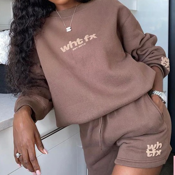 White fox boutique Lounge Shorts in Chocolate "Name Drop" - Picture 7 of 8